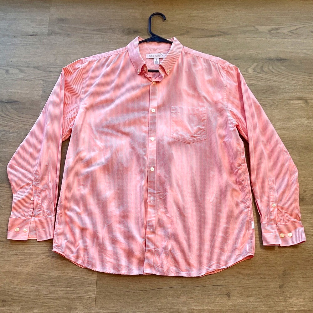 Calvin Klein & Co. Mens L Dress Shirt Pink White Gingham  100% Cotton Pockets